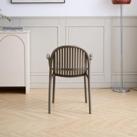 Set de 2 Sillas Marruecos con Brazos, Taupe, con Espaldar en Rayas y Diseño Minimalista