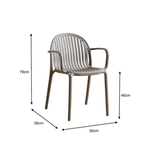 Silla Marruecos con Brazos, Taupe, con Espaldar en Rayas y Diseño Minimalista