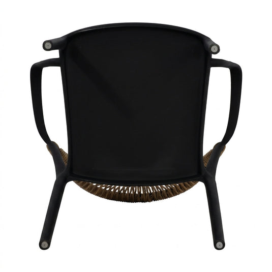 Silla con Brazos Bombay, Negro y Beige, con Espaldar en Cuerdas y Diseño Moderno