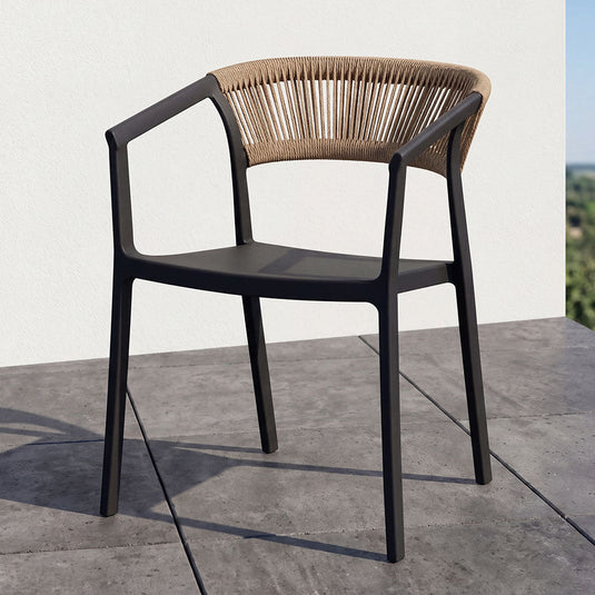 Set de 4 Sillas Balí, Negro y Café Oscuro, con Espaldar en Cuerdas y Diseño Moderno