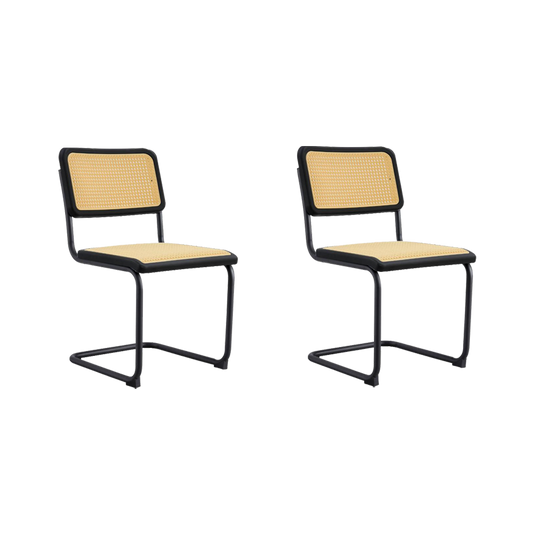 Set de 2 Sillas Vintage, Negro y Beige, con Espaldar Transpirable y Diseño Retro