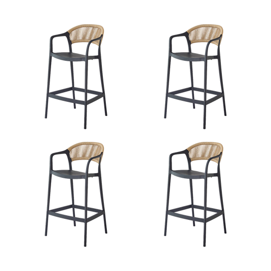 Set de 4 Sillas para Bar Balí, Negro, Doble Propósito con Reposa Pies