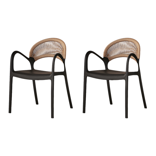 Set de 2 Sillas Daytona, Negro y Café Claro, con Espaldar, Reposa Brazos y Diseño Minimalista