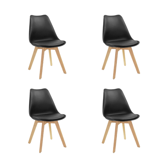 Set de 4 Sillas Sasha, Negro y Café Claro, Cómodo Asiento y Patas en Madera