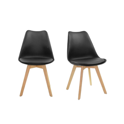 Kit de Dos Sillas Sasha, Negro y Café Claro, Cómodo Asiento y Patas en Madera
