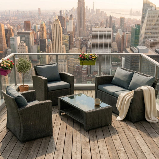 Sala de Terraza Mimbe, Negro y Gris