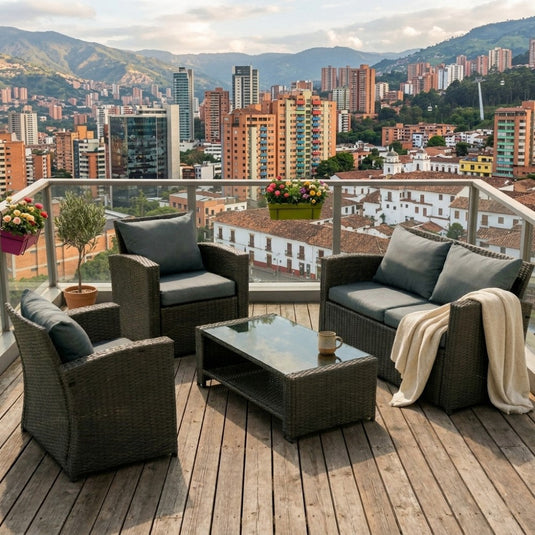 Sala de Terraza Mimbe, Negro y Gris