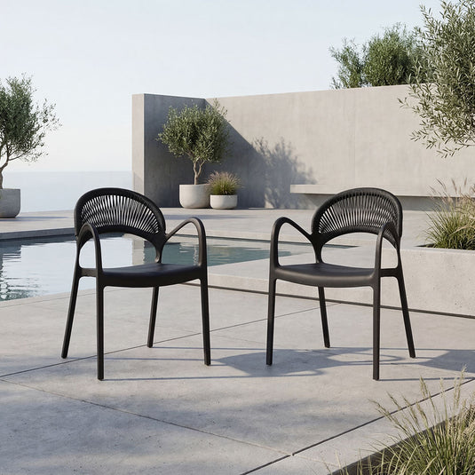 Set de 2 Sillas Daytona, Negro, con Espaldar, Reposa Brazos y Diseño Minimalista