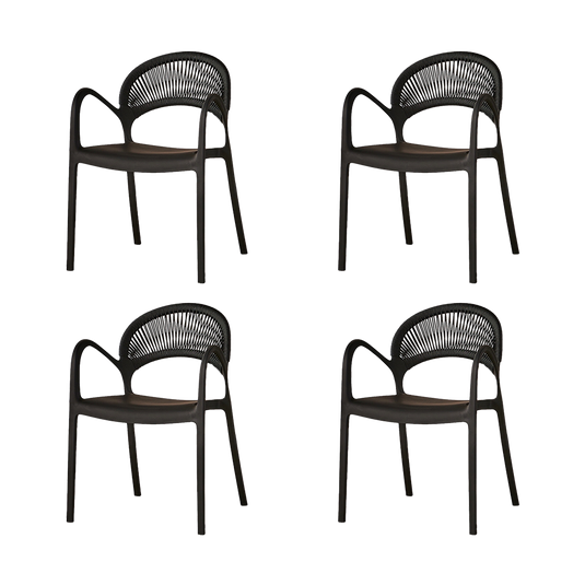 Set de 4 Sillas Daytona, Negro, con Espaldar, Reposa Brazos y Diseño Minimalista