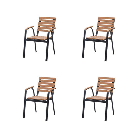 Set de 4 Sillas Comedor Exterior Rapel, Negro y Roble, con Cómodo Espaldar