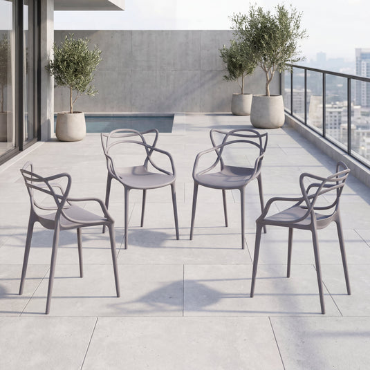 Set de 4 Sillas Palermo, Color Gris, con Espaldar y Diseño Moderno