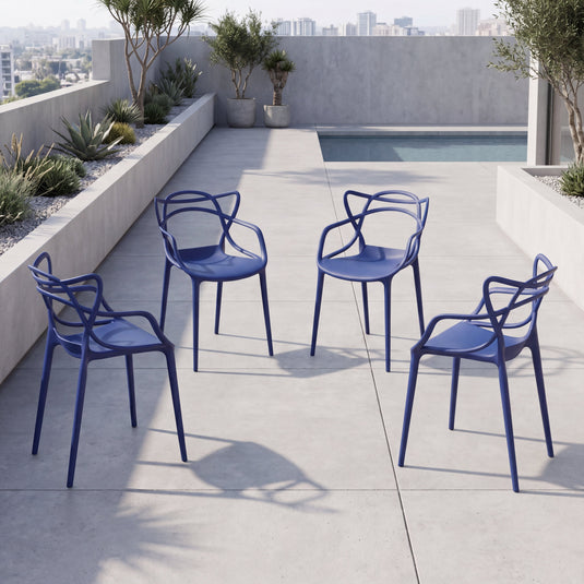 Set de 4 Sillas Palermo, Color Azul, con Espaldar y Diseño Moderno