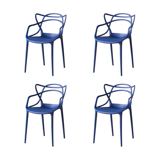 Set de 4 Sillas Palermo, Color Azul, con Espaldar y Diseño Moderno