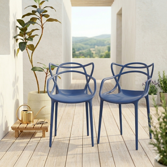 Set de 4 Sillas Palermo, Color Azul, con Espaldar y Diseño Moderno