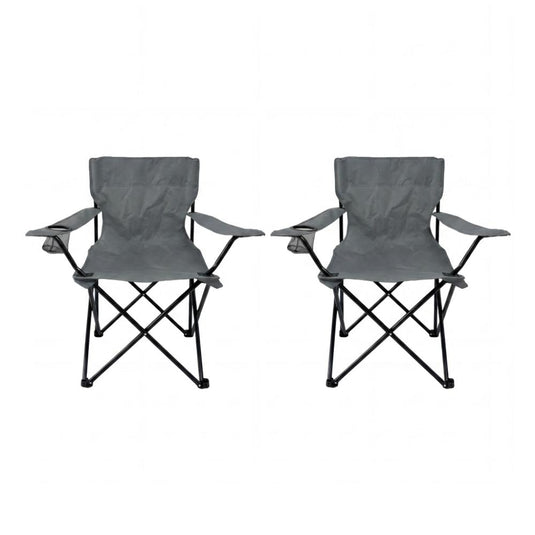 Set de 2 Sillas Plegable Camping Tanzania, Gris Oscuro, con Portavasos