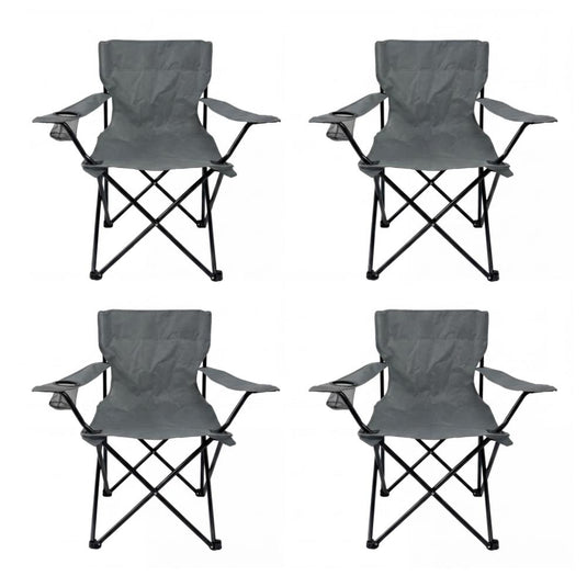 Set de 4 Sillas Plegable Camping Tanzania, Gris Oscuro, con Portavasos