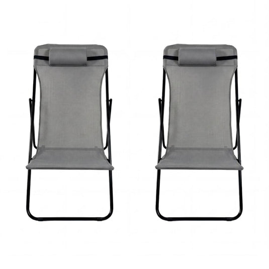 Set de 2 Sillas Plegable Reclinable Zambia, Gris Oscuro, con Tres Posiciones