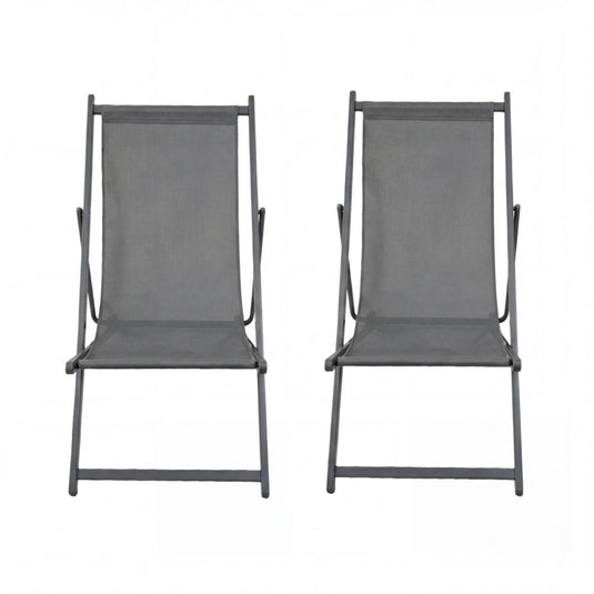 Set de 2 Sillas Plegable Reclinable Kenya, Gris Oscuro, con Tres Posiciones