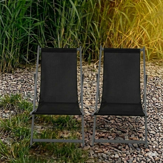 Set de 2 Sillas Plegable Reclinable Kenya, Negro, con Tres Posiciones