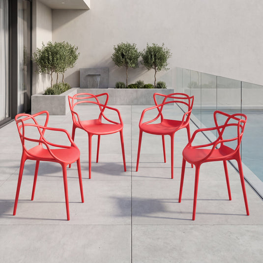 Set de 4 Sillas Palermo, Color Rojo, con Espaldar y Diseño Moderno