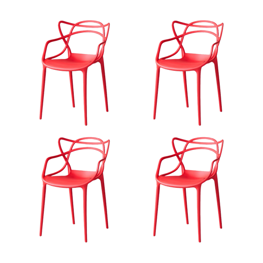 Set de 4 Sillas Palermo, Color Rojo, con Espaldar y Diseño Moderno
