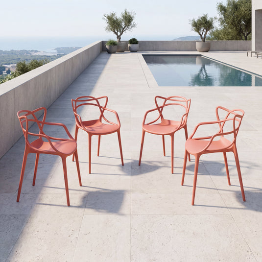 Set de 4 Sillas Palermo, Color Terracota, con Espaldar y Diseño Moderno