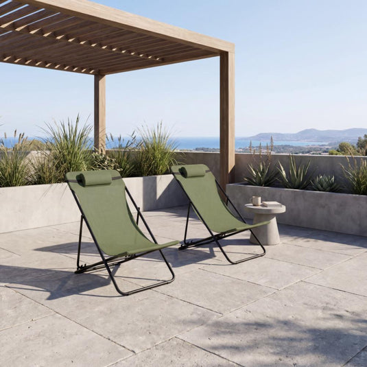 Set de 2 Sillas Plegable Reclinable Zambia, Verde, con Tres Posiciones