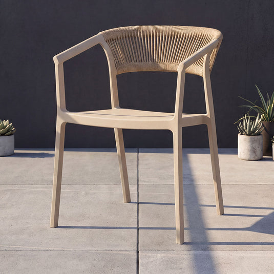 Silla Balí, Taupe, con Espaldar en Cuerdas y Diseño Moderno