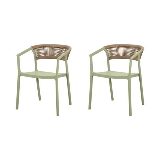 Set de 2 Sillas Balí, Verde, con Espaldar en Cuerdas y Diseño Moderno