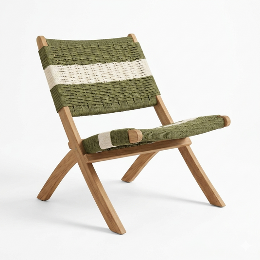 Silla Plegable de Madera para Exterior Katy, Verde Olivo y Blanco, Ideal para Dias de Sol