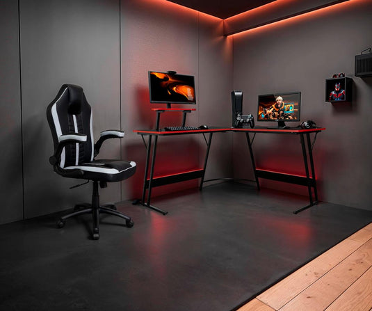 Silla Gamer Rismel, Negro y Gris, con espaldar reclinable y altura ajustable