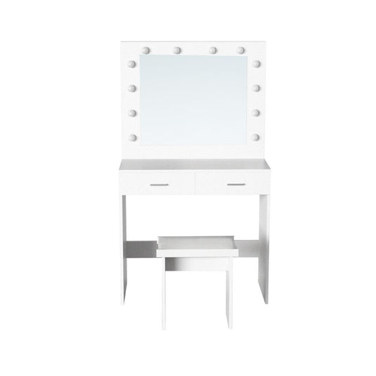 Tocador con Luces LED Bella, Blanco Mate, Incluye la Silla