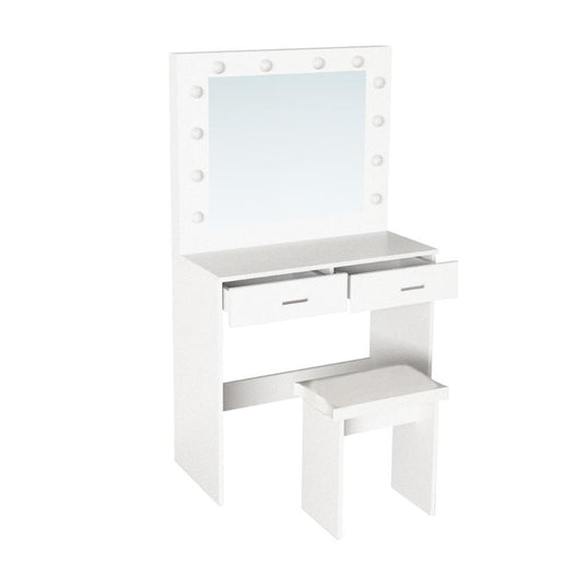 Tocador con Luces LED Bella, Blanco Mate, Incluye la Silla