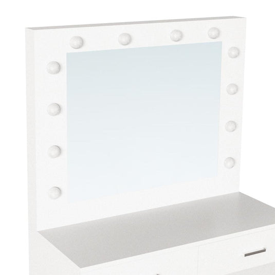 Tocador con Luces LED Bella, Blanco Mate, Incluye la Silla