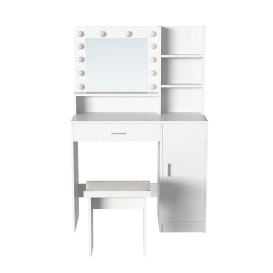 Tocador con Luces LED Aura, Blanco Mate, Incluye la Silla