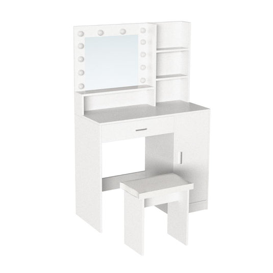 Tocador con Luces LED Aura, Blanco Mate, Incluye la Silla
