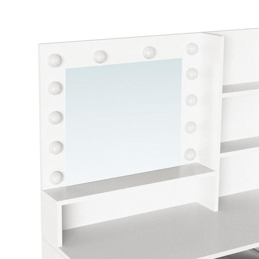 Tocador con Luces LED Aura, Blanco Mate, Incluye la Silla