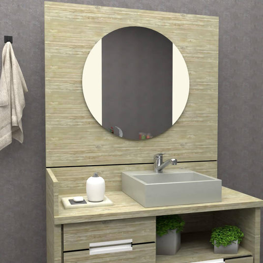 Espejo Circular Lucca, Gris, con Diseño en Sandblasting