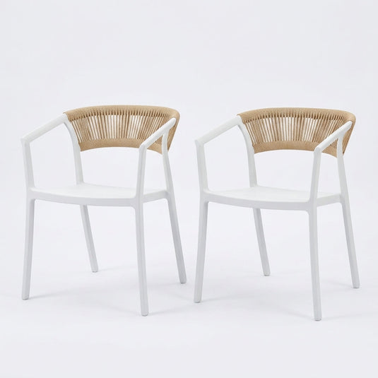 Set de 2 Sillas Balí, Blanco, con Espaldar en Cuerdas y Diseño Moderno