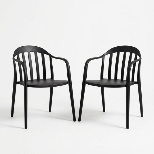 Set de 2 Sillas con Brazos Delhi, Negro, con Espaldar y Diseño Minimalista