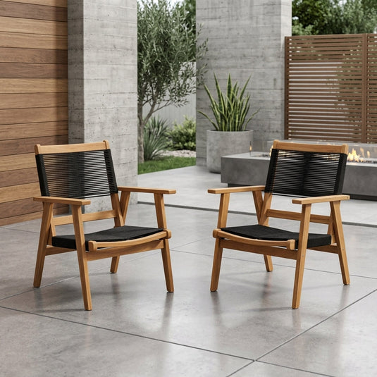 Set de 2 Sillas Plegable de Madera para Exterior Lomy, Negro, con Brazos