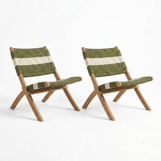 Set de 2 Sillas Plegable de Madera para Exterior Katy, Verde Olivo y Blanco, Ideal para Dias de Sol