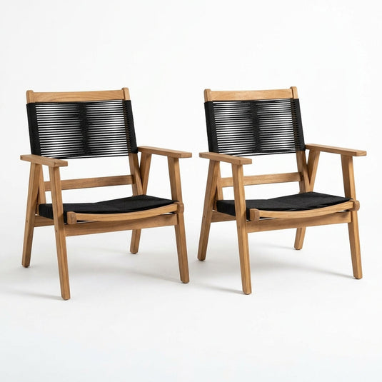 Set de 2 Sillas Plegable de Madera para Exterior Lomy, Negro, con Brazos