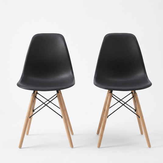 Set de 2 Sillas Eames, Color Negro, con Patas de Madera