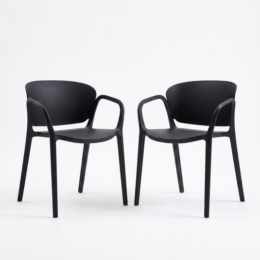 Set de 2 Sillas con Brazos California, Negro, con Espaldar y Diseño Minimalista