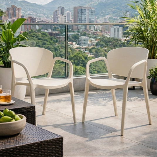 Set de 2 Sillas con Brazos California, Taupe Claro, con Espaldar y Diseño Minimalista