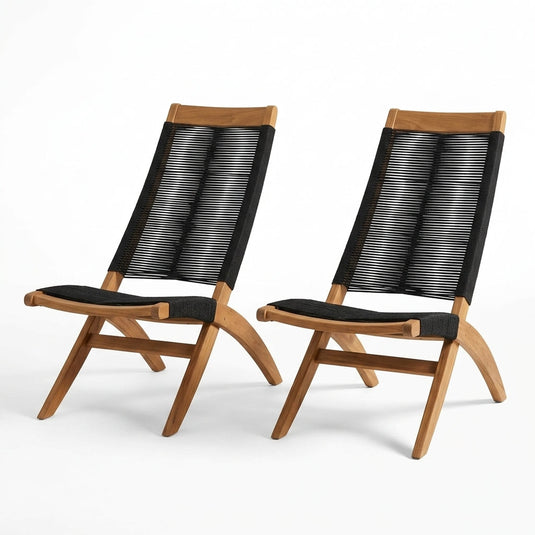 Set de 2 Sillas Plegable de Madera para Exterior Lomy, Negro, sin Brazos