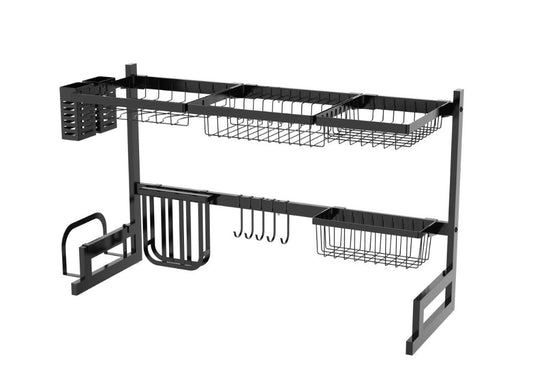 Escurridor de Platos Cristora, Negro, Metálico Doble de 2 Niveles