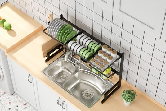 Escurridor de Platos Cristora, Negro, Metálico Doble de 2 Niveles