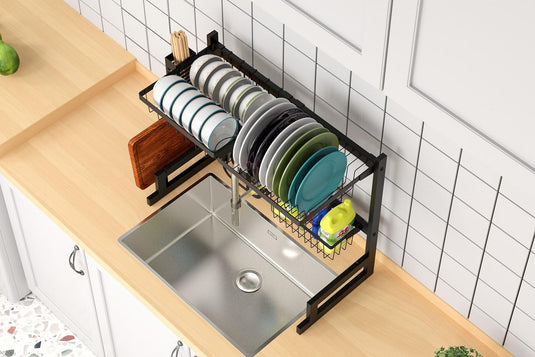 Escurridor de Platos Fluvia, Negro, Metálico de 2 Niveles